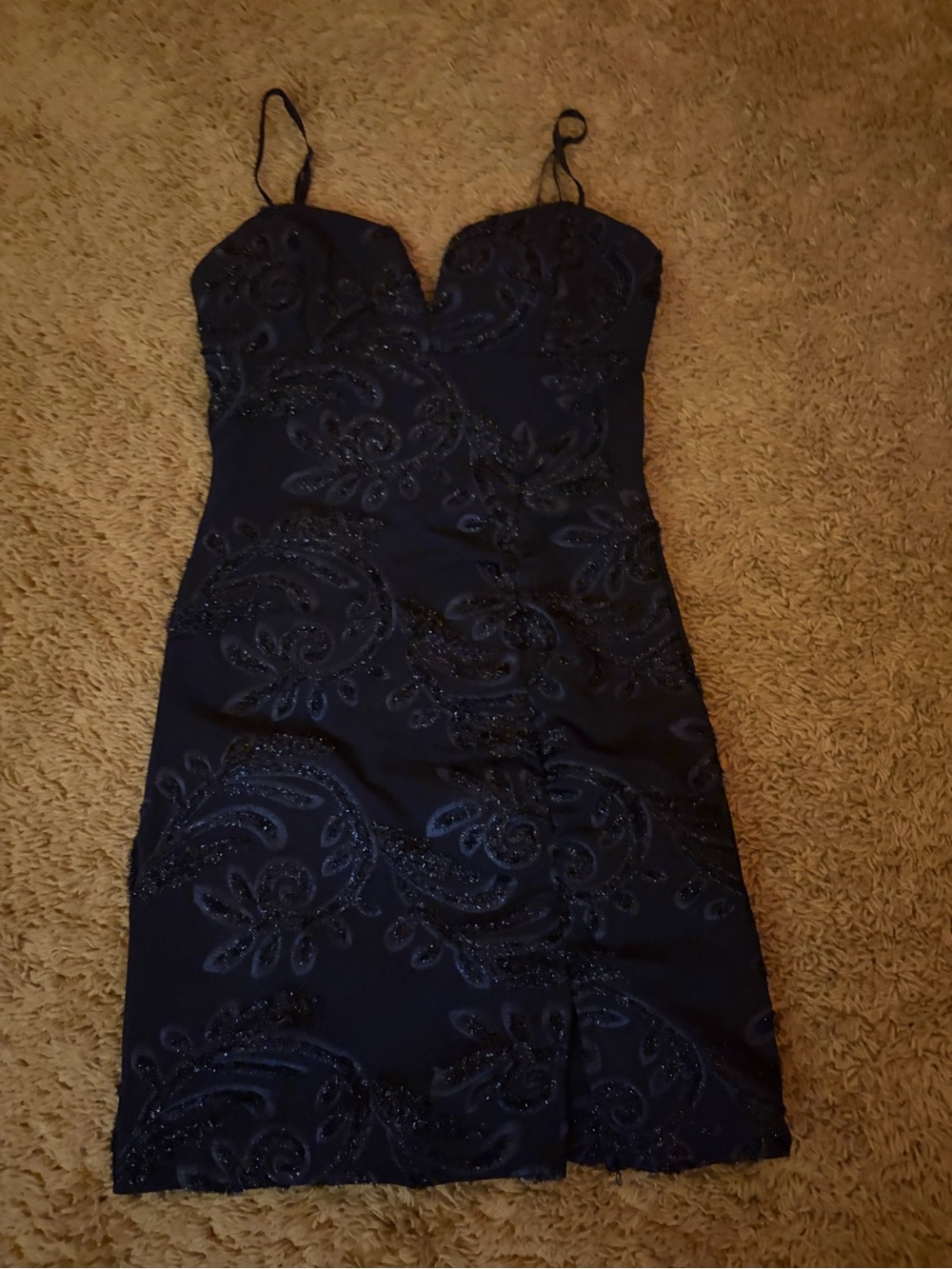Bedazzled Navy Spaghetti Strap Mini Dress